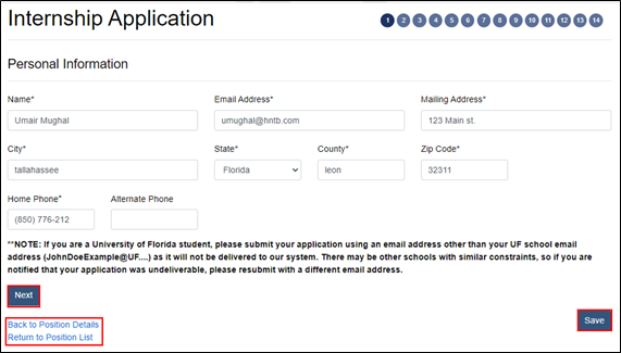 Page 1 personal information page