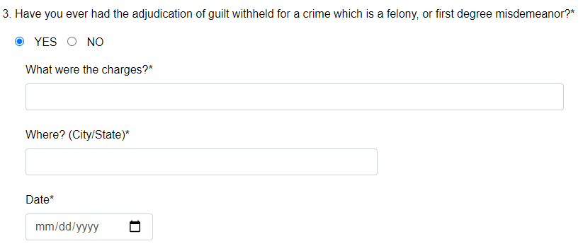 Page 10 have you ever had adjudication of guilt withheld for a crime