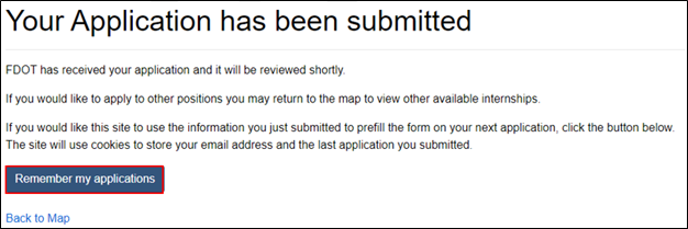 Application submitted successfully page